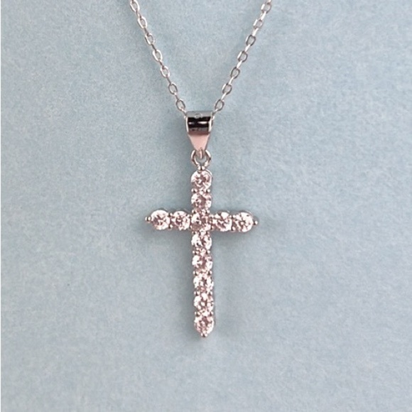 Isabella - ‘Cross’ Necklace. Sterling Silver & Cubic Zirconia 18” Nwt Last One!